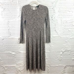 Banana Republic Long Sleeve Midi Dress Leopard Print Stretch Knit Front Slit S